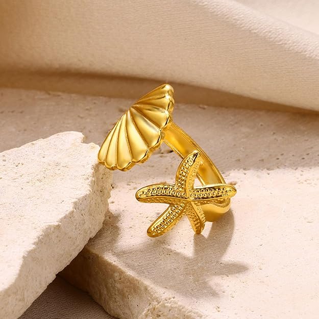 Starfish and Seashell Ring