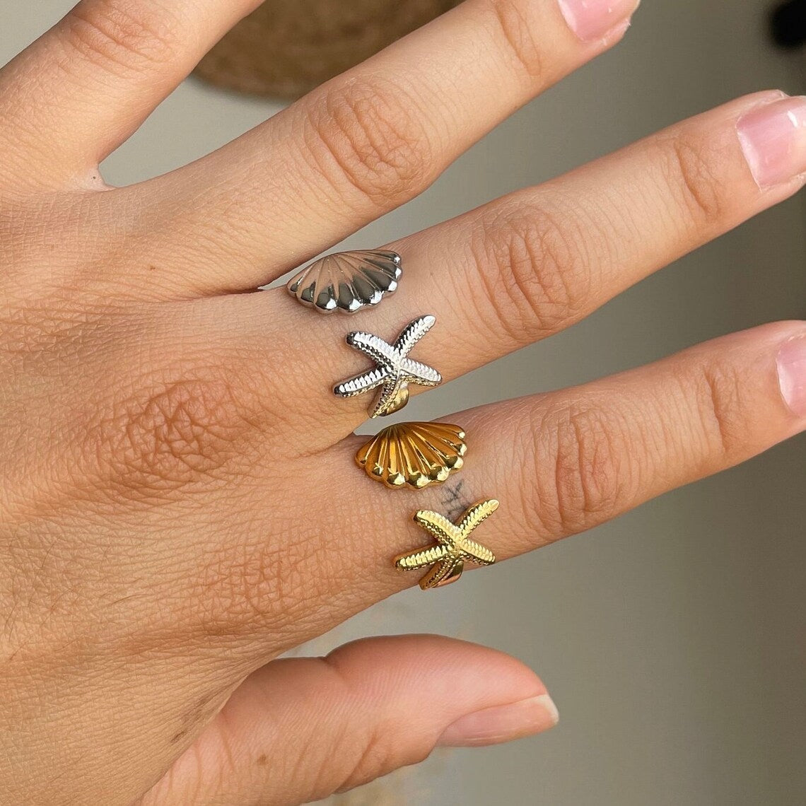 Starfish and Seashell Ring